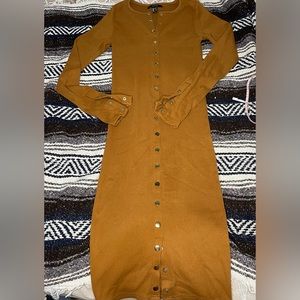 Forever 21 Long Sleeve Midi Ribbed Bodycon Button-up Dress